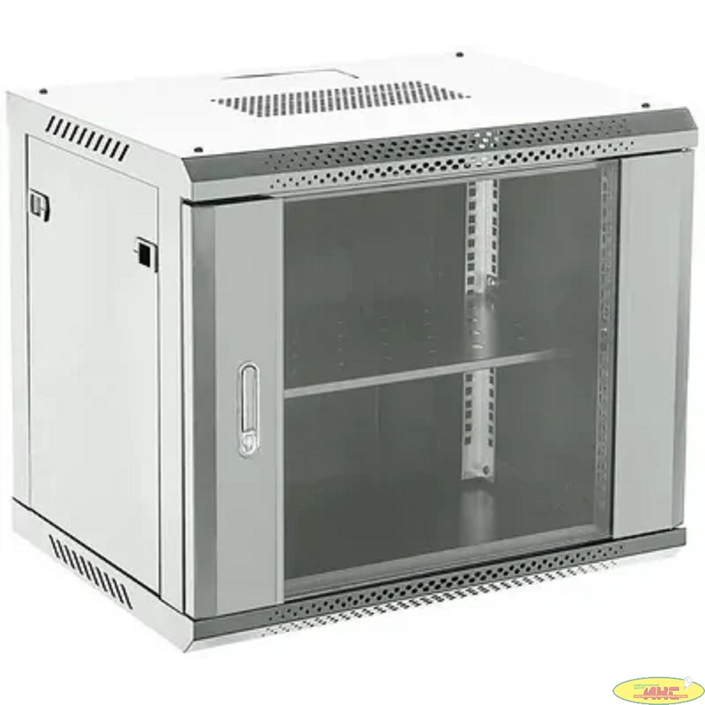 Шкаф коммутационный Rexant (04-0964-111) настенный 9U 600x450мм пер.дв.стекл 2 бок.пан. металл направл.под винты 60кг серый 230град. IP20 сталь