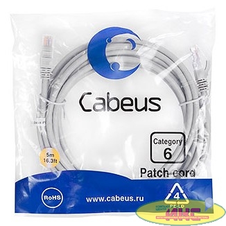 Cabeus PC-UTP-RJ45-Cat.6-5m  Патч-корд UTP, категория 6, 5 м, неэкранированный, серый LSZH