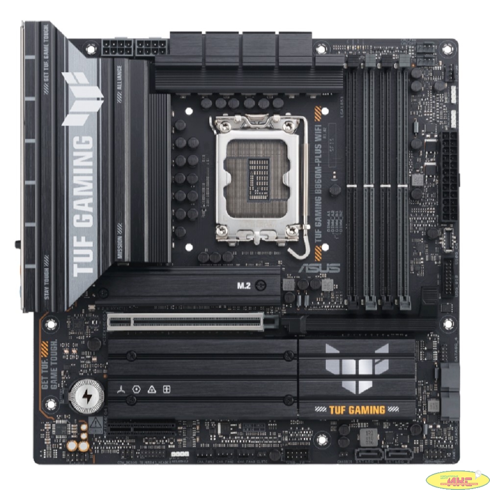 ASUS TUF GAMING B860M-PLUS WIFI (Socket 1851, ATX, 4xDDR5(256GB), DP/HDMI, 1xPCIe 5.0x16/1xPCIe 4.0x16/1xPCIe 4.0x1, 1xLAN(2.5GbE), Wi-Fi7, BT, 4xSATA 6Gb/s, 3xM.2, 1xType-C, 5xUSB 3.2, 2xUSB 2.0)