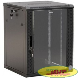 Hyperline TWB-1545-GP-RAL9004 Шкаф настенный 19-дюймовый (19"), 15U, 775x 600х 450мм, стеклянная дверь с перфорацией по бокам, ручка с замком, цвет черный (RAL 9004) (разобранный)