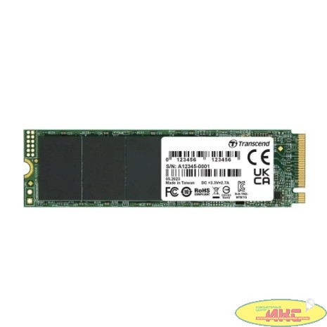 Твердотельный накопитель/ Transcend SSD MTE115S, 2000GB, M.2(22x80mm), NVMe, PCIe 3.0 x4, 3D TLC, R/W 2500/1700MB/s, IOPs 200 000/250 000, TBW 800, DWPD 0.2 (5 лет)