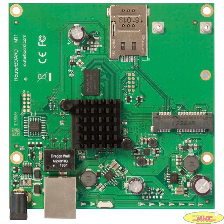 MikroTik RBM11G Плата, 2x 880 МГц, 1G Ethernet, miniPCIe, SIM, PoE, Jack