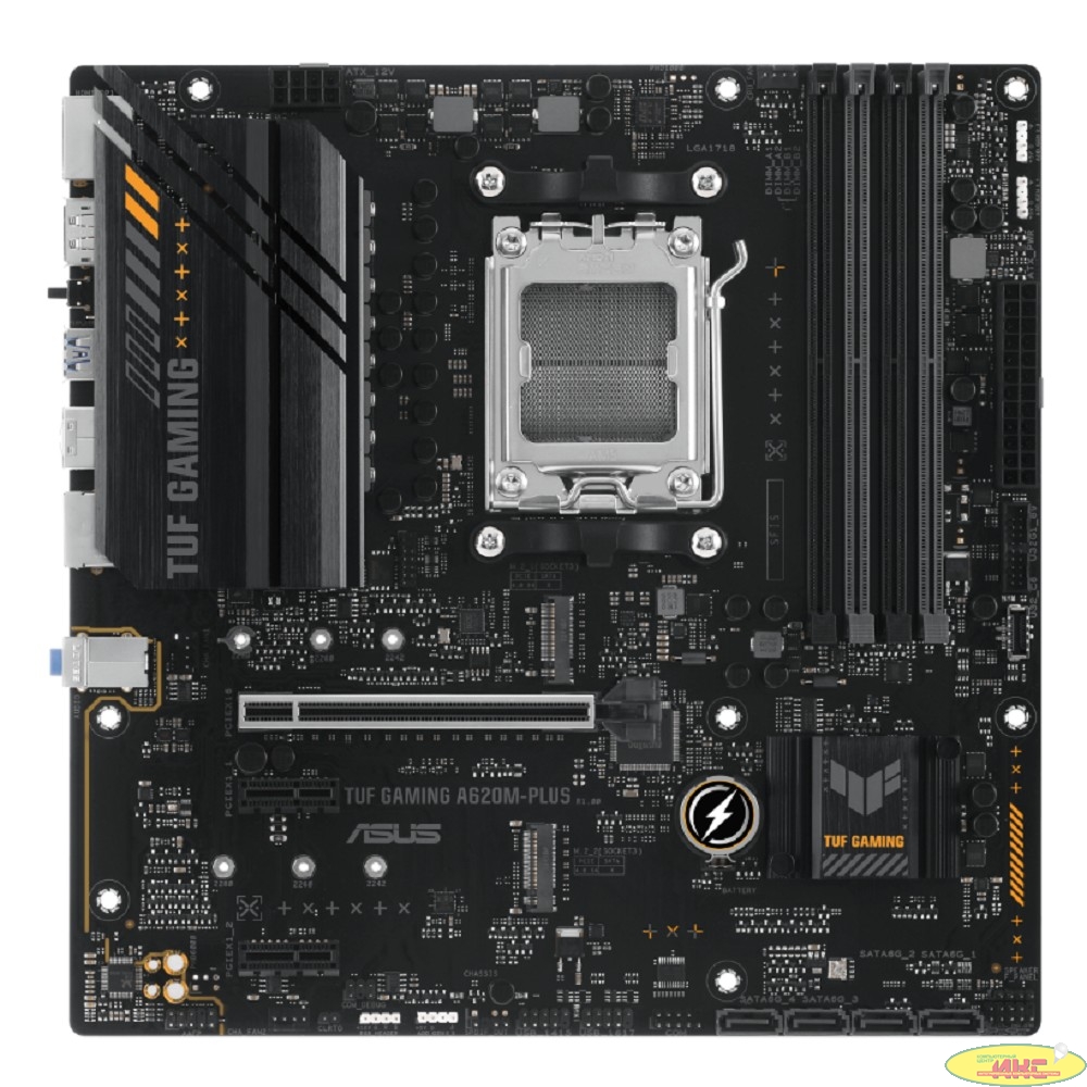 ASUS TUF GAMING A620M-PLUS Socket AM5, mATX, 4xDDR5(128GB), 2xDP/HDMI, 1xPCIe 4.0x16/2xPCIe 3.0, 1xLAN (2.5GbE), 4xSATA 6Gb/s, 2xM.2, 2xUSB 3.2, 4xUSB 2.0, 1xPS/2)