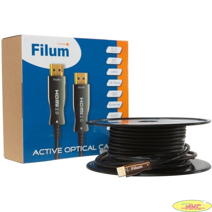 Filum Кабель HDMI активный, оптический, 20 м, 4K/60HZ,  v.2.0, ARC, 19M/19M, черный,  коробка, (FL-AOC-HDMI2.0-20M)