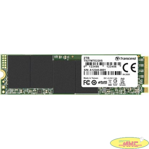 Твердотельный диск 2TB Transcend MTE220S, 3D TLC NAND, M.2, PCI-E 4x [ R/W - 2800/3500 MB/s]