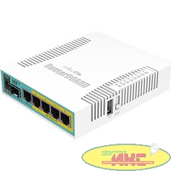 MikroTik RB960PGS hEX PoE Роутер 5x Ethernet, 1х SFP, раздача PoE hEX PoE with 800MHz CPU, 128MB RAM, 5x Gigabit LAN (four with PoE out), USB, RouterOS L4, plastic case and PSU