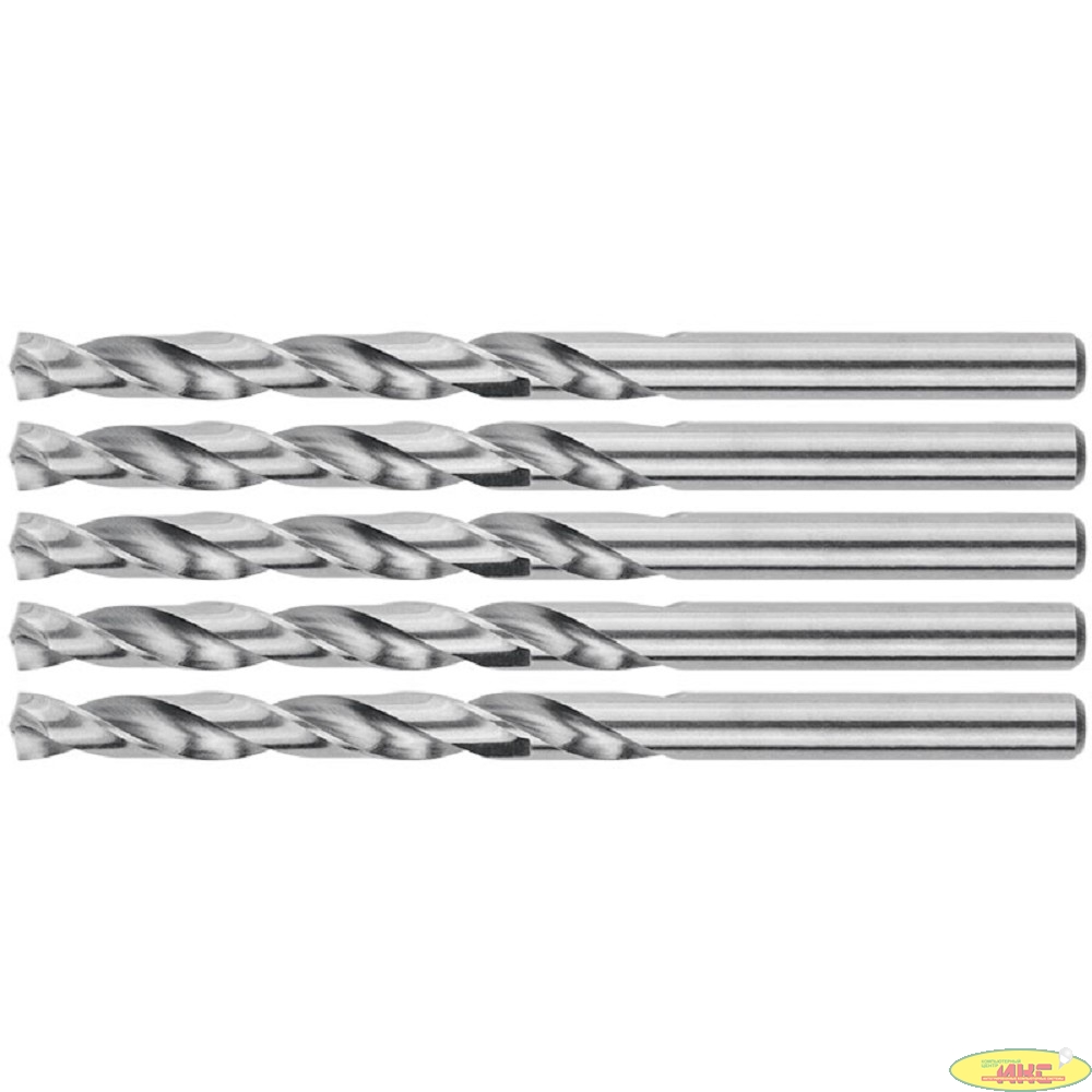 Сверла по металлу HSS шлифованные, угол заточки 135°, 4,5 x 80 мм (5 шт.) [35690М]