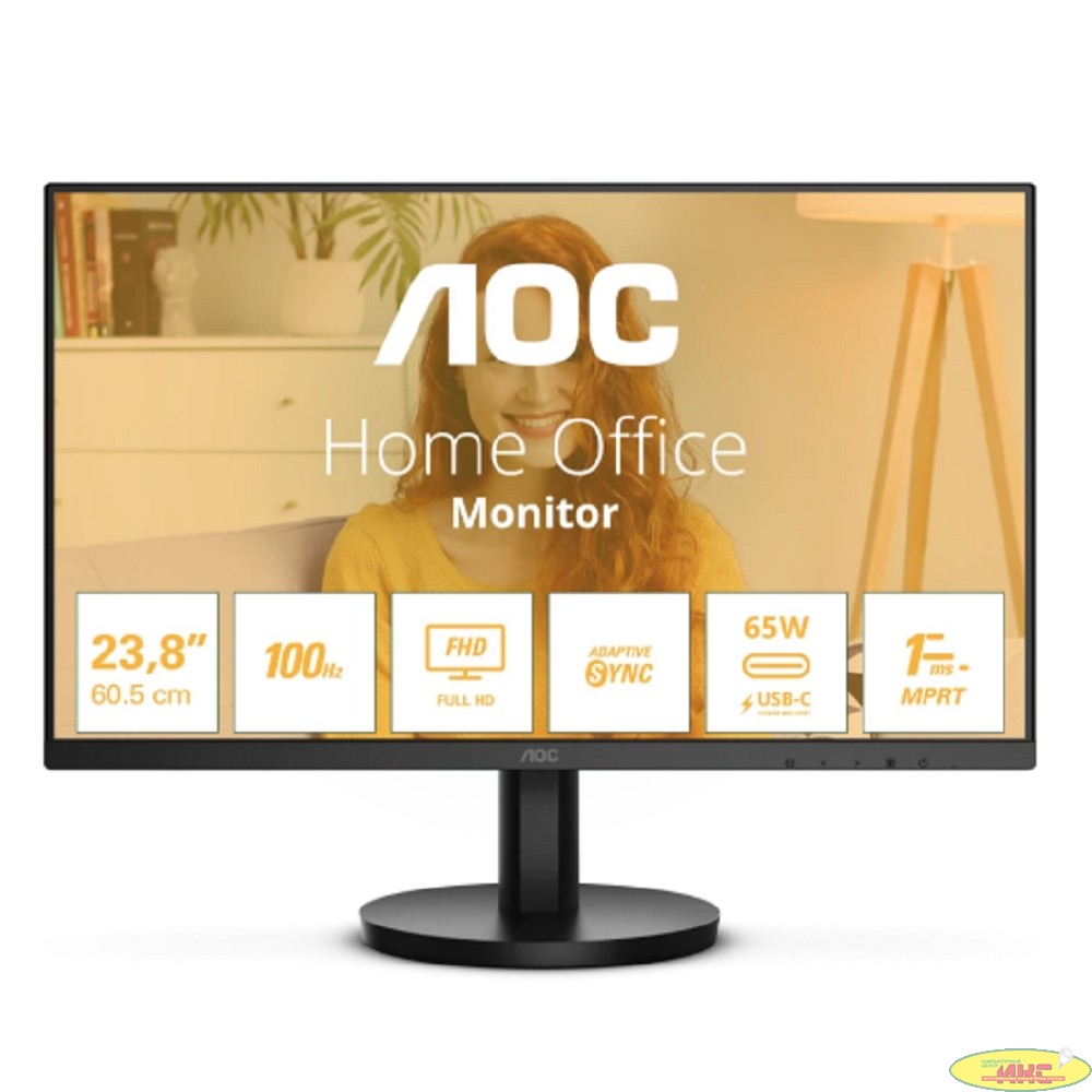 Монитор AOC 23.8" 24B3CA2 черный IPS LED 1ms 16:9 HDMI M/M матовая 250cd 178гр/178гр 1920x1080 100Hz DP FHD USB 3.4кг