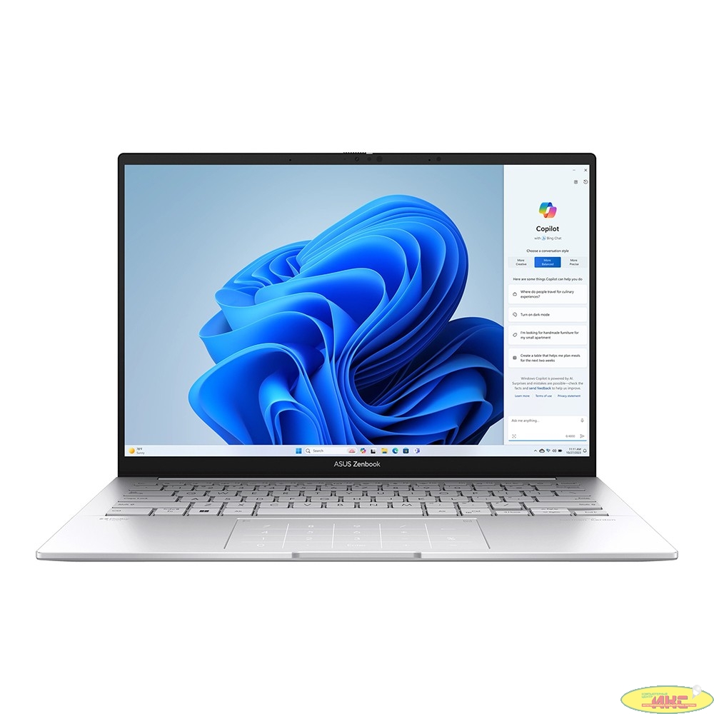 Asus Zenbook UX3405MA-QD1017 [90NB11R2-M01UC0] Silver 14" {FHD+ OLED  Ul9 185H/32Gb/SSD512Gb/noOS/Bag}