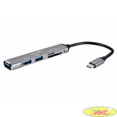 Telecom TA309C Переходник TypeC-->USB3.0+2 USB2.0+SD(2.0)+TF(2.0), Aluminum Shell, 0.15м