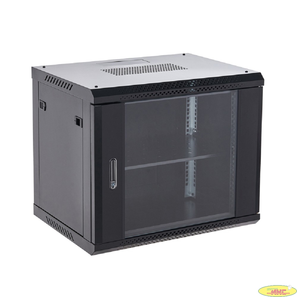 Rexant (04-0966-112) Настенный шкаф 19" 9U 600х600х501 (ШхГхВ), дверь стекло, металлическая задняя стенка, боковые съемные стенки, RAL 9005