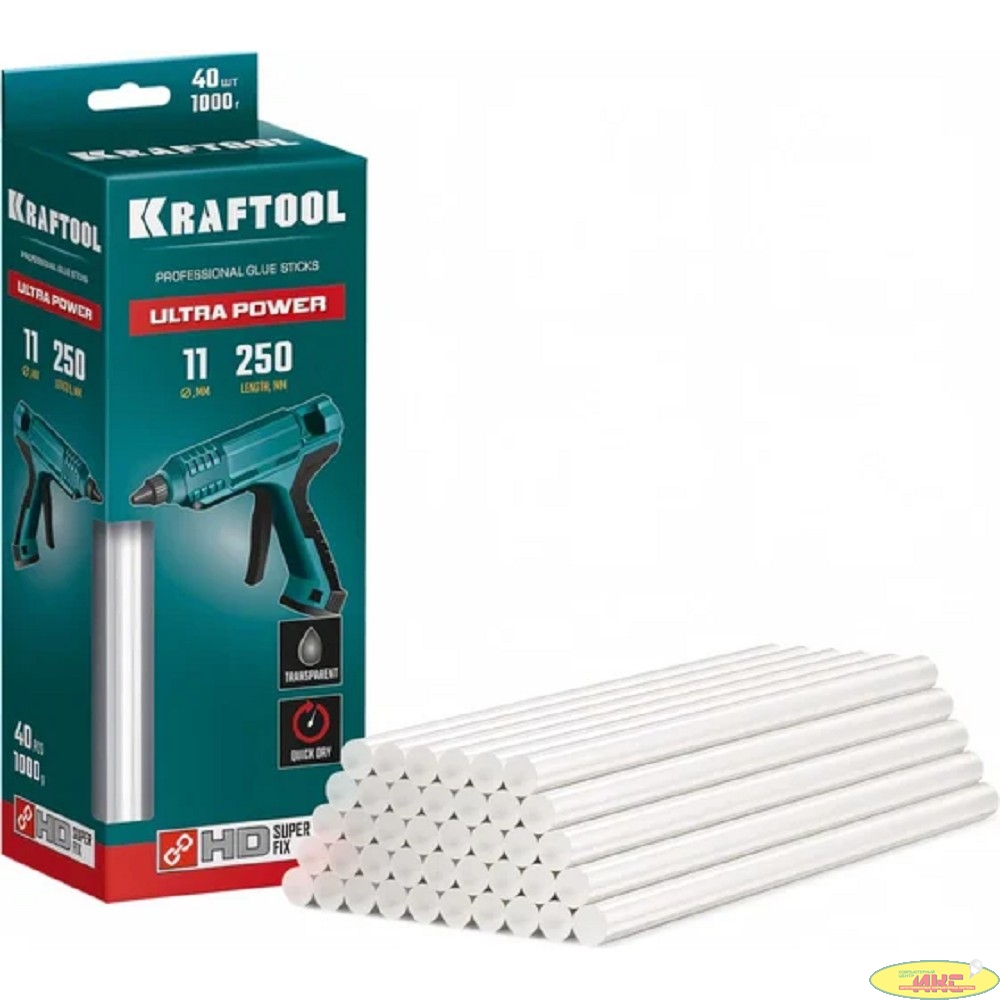 KRAFTOOL  Ultra Power, 11 х 250 мм, 40 шт, ультрамощные, прозрачные, клеевые стержни [06848-40]