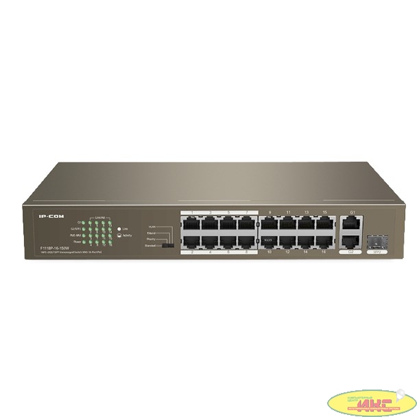 IP-COM F1118P-16-150W Коммутатор в стойку, PoE, 16RJ45*100mbit +2RJ45*1Gbit/1SFP, 150W Poe