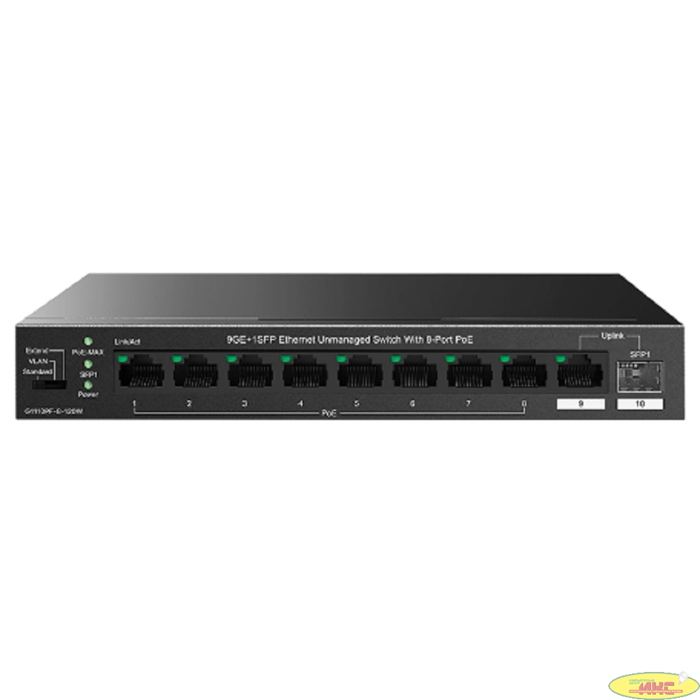 IP-COM G1110PF-8-120W Коммутатор неуправляемый PoE, 10 портов, 9x1 Гбит/с, SFP 1х1 Гбит/с, PoE 8х30 Вт (до 102 Вт), настольный