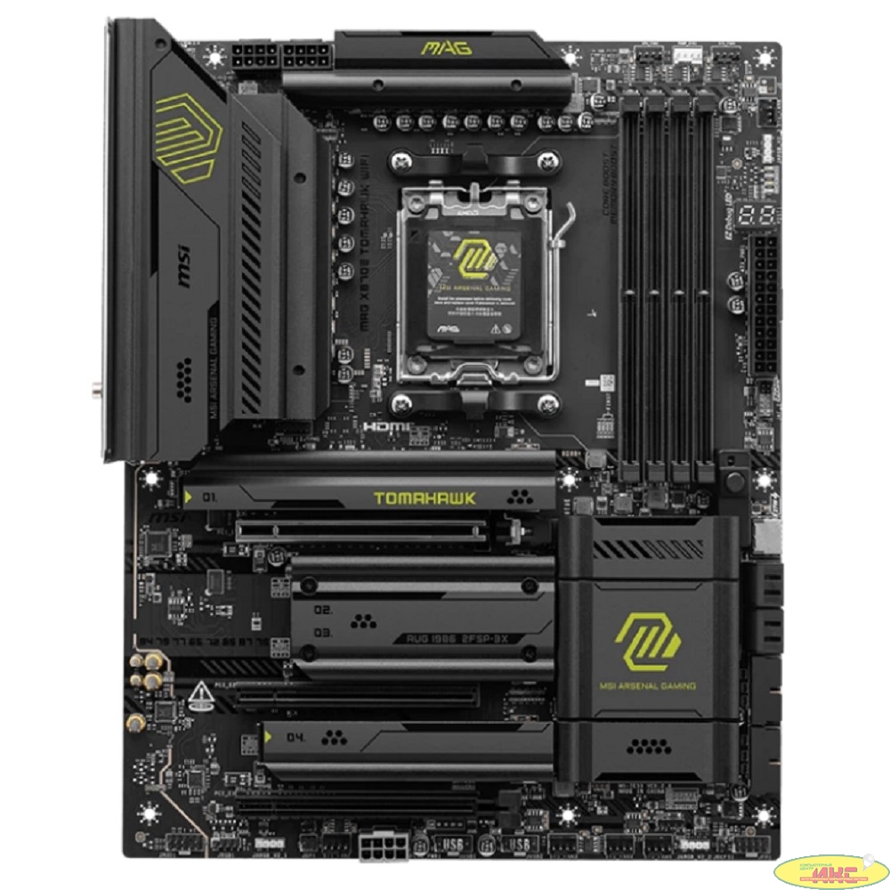 Материнская плата MSI MAG X870E TOMAHAWK WIFI X870, AM5, 4*DDR5, 3*PCIEx16, 4*M.2, 4*TypeC, 2*USB3.2Gen2, 7*USB3.2Gen1, 8*USB2.0, 4*SATA3.0, 5G, Type-C DP, HDMI, ATX, RTL