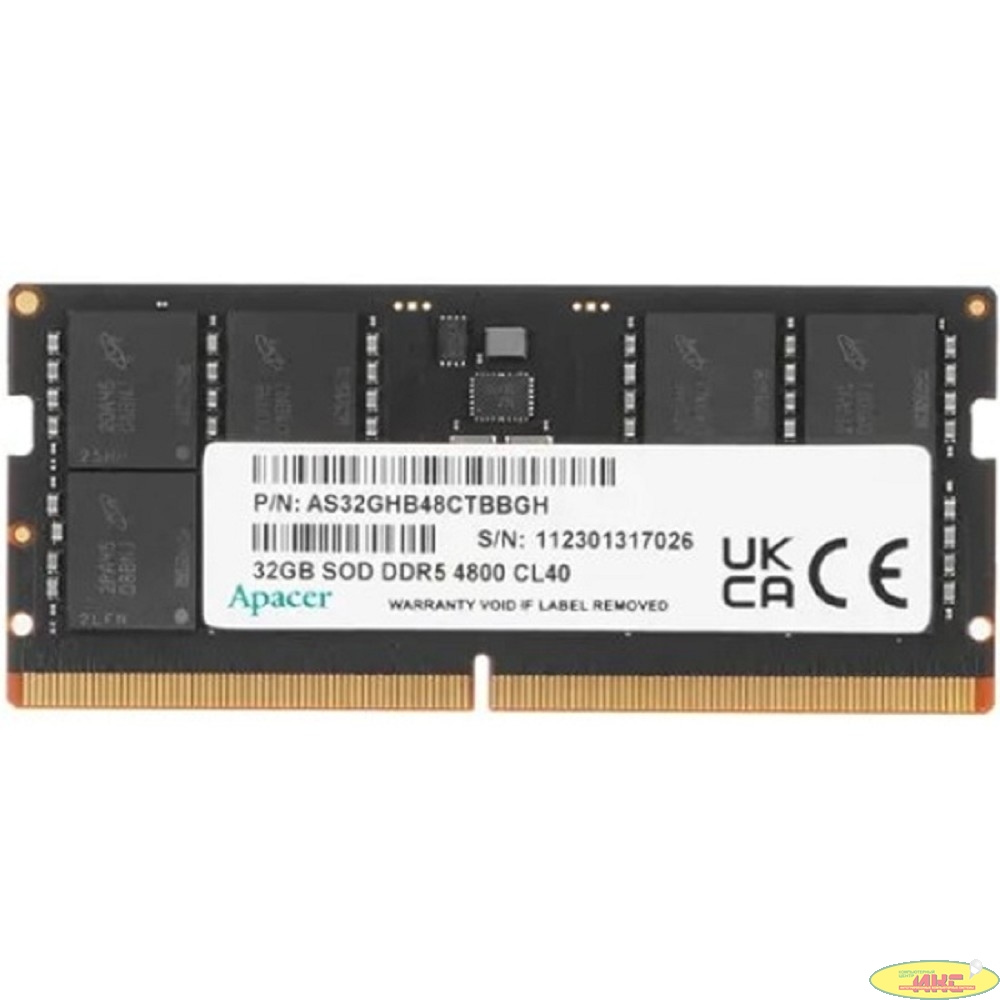 Модуль памяти Apacer 32GB DDR5 4800 SODIMM CL40, 1.2V, 2048x8,  RTL