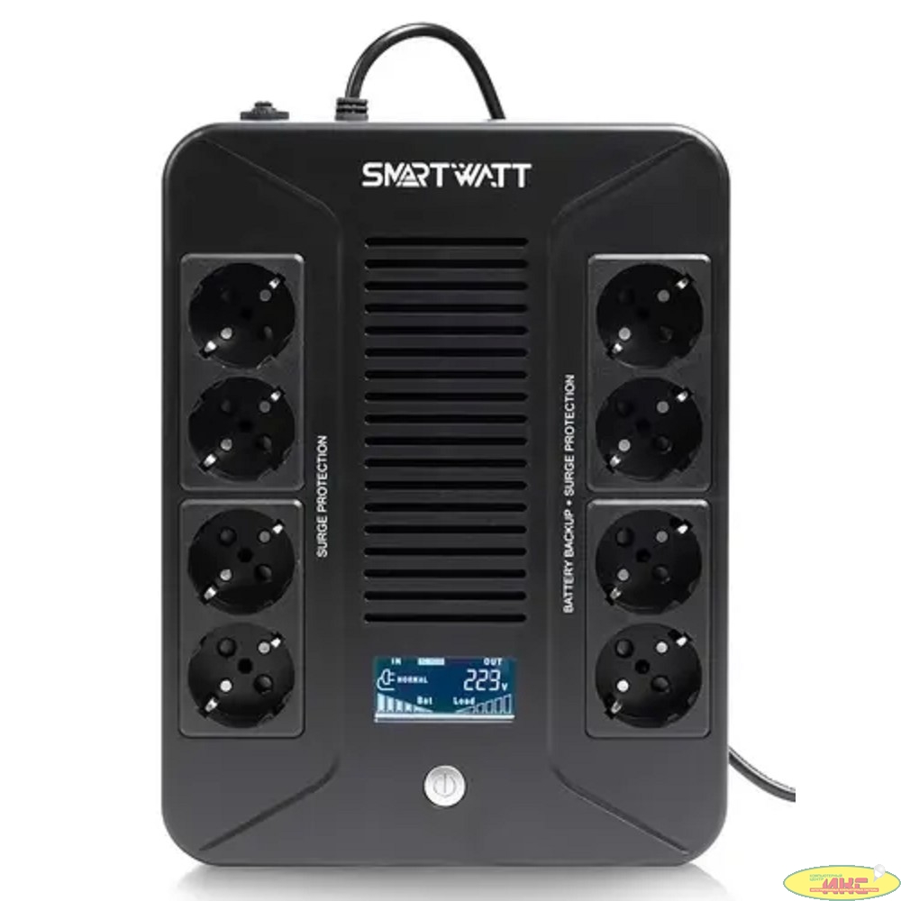 SMARTWATT UPS SAFE PRO LCD 600 {линейно-интерактивный, 600/360 ВА/Вт, напольный/настенный, LCD дисплей, Shuko CEE7/4 - 8 шт. (4 шт. с резервным питанием, 4 шт. - сетевой фильтр}