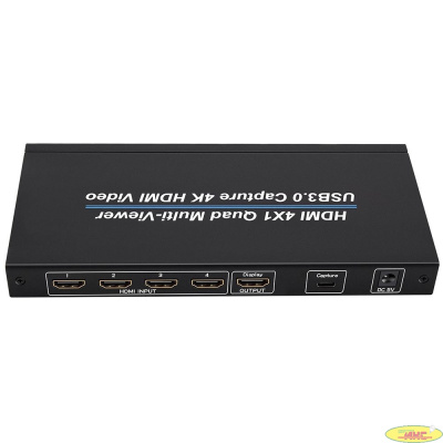 ORIENT HS0401QMV-HVC, HDMI переключатель-квадратор 4->1 с видеозахватом, 4 режима отображения, вход/выход 4K/30Гц,, HDMI 1.4, HDCP1.2, порт USB 3.0 Type-C (4K video capture output), (33282)