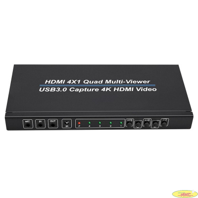 ORIENT HS0401QMV-HVC, HDMI переключатель-квадратор 4->1 с видеозахватом, 4 режима отображения, вход/выход 4K/30Гц,, HDMI 1.4, HDCP1.2, порт USB 3.0 Type-C (4K video capture output), (33282)