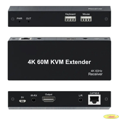 ORIENT VE070, HDMI 2.0 KVM extender (Tx+Rx), HDMI+USB+Audio удлинитель до 60 м по витой паре Cat6, HDMI 2.0, 4K@60Hz, HDCP, дополнительный выход HDMI, передача ИК сигнала управления (33336)
