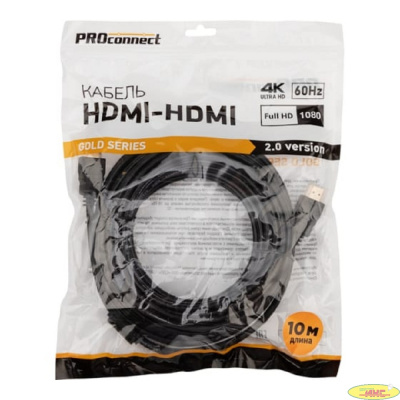 Proconnect (17-6108-6) Кабель HDMI - HDMI 2.0, 10м, Gold (Zip Lock пакет)