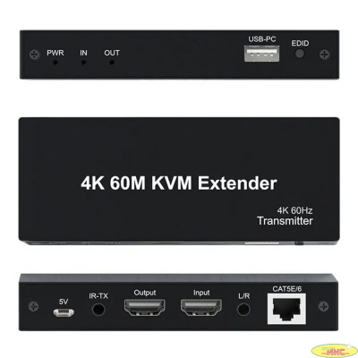 ORIENT VE070, HDMI 2.0 KVM extender (Tx+Rx), HDMI+USB+Audio удлинитель до 60 м по витой паре Cat6, HDMI 2.0, 4K@60Hz, HDCP, дополнительный выход HDMI, передача ИК сигнала управления (33336)