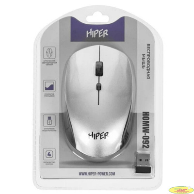 Мышь HIPER беспроводная HOMW-092 {1600dpi, серый, USB, 4кнп}