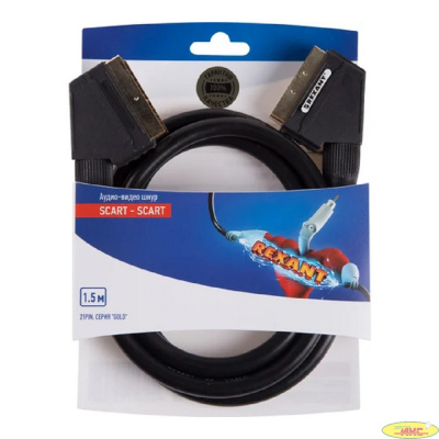 Rexant (06-3075) Шнур SCART - SCART (21pin) 1,5м, Gold