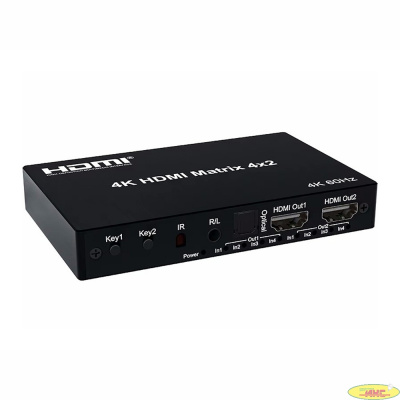 ORIENT HS0402H-2.0, HDMI матричный переключатель 4->2 с аудиовыходами, UHD 4K/60Гц (3840x2160), HDR, HDMI 2.0, HDCP 2.2, EDID управление, аудиовыходы: аналоговый jack 3.5 mm/ цифровой SPDIF, (33329)