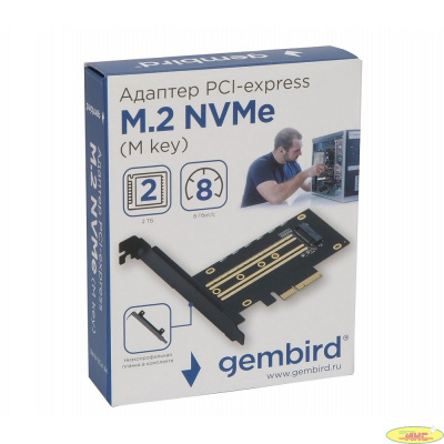 Gembird Адаптер для SSD M.2 NVMe в разъем PCI-e Gembird, коробка (MF-PCIE-NVME)
